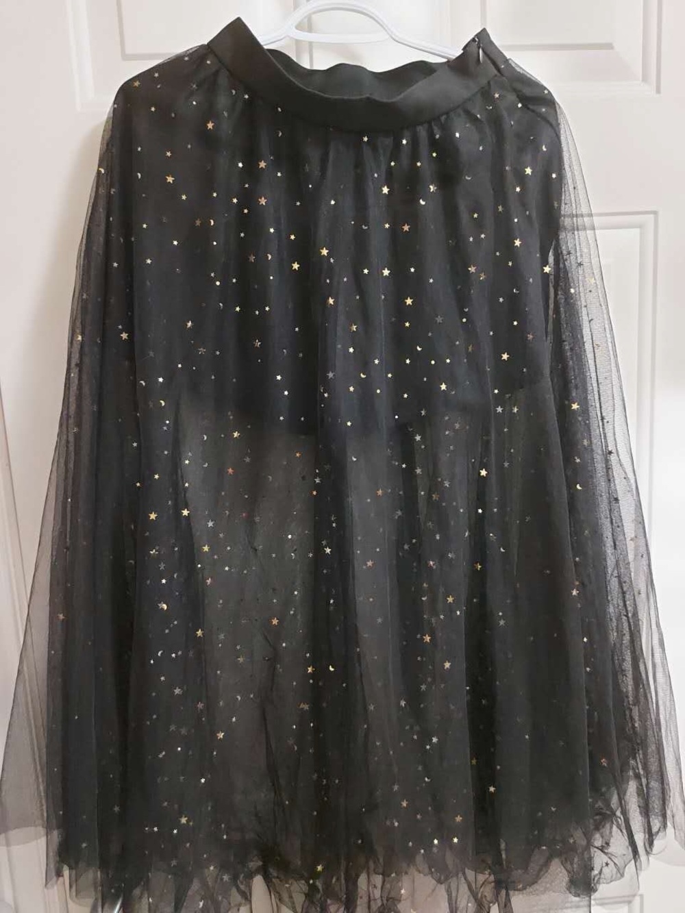 Black sheer lace maxi skirt with gold stars